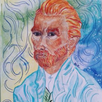 Painting titled "Vincent Van Gogh" by Céline Delbois  B612, Original Artwork, Watercolor