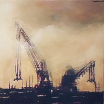 Pittura intitolato "Grues portuaires da…" da Les Toiles De Céline, Opera d'arte originale, Acrilico