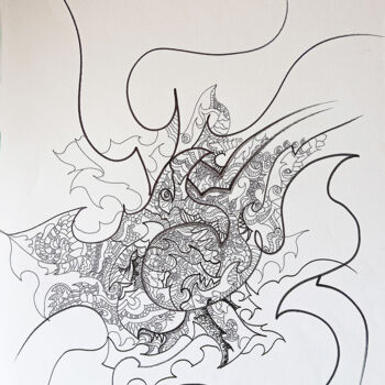 Drawing titled "calligraphie 21" by Céline Dudoret, Original Artwork, Gel pen