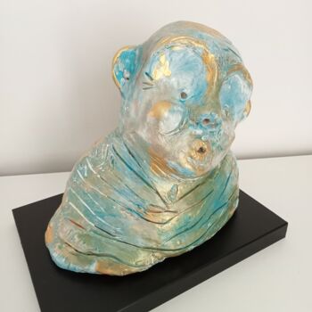 Sculpture titled "Blue Dharma" by Céline Estelle, Original Artwork, Clay