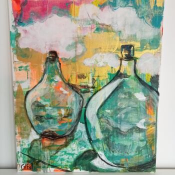 Painting titled "Two Bottles in Tegu…" by Céline Estelle, Original Artwork, Acrylic