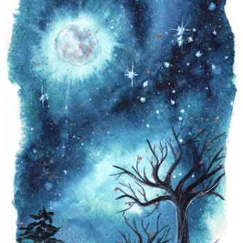 Painting titled "Pleine lune" by Céline Gallay, Original Artwork, Watercolor