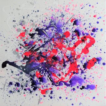 Schilderij getiteld "Tao Purple Rain" door Celine Grimaldi, Origineel Kunstwerk, Acryl Gemonteerd op Frame voor houten branc…