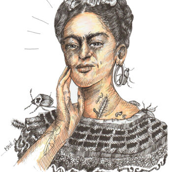 Dibujo titulada "Frida" por Céline Mahe, Obra de arte original