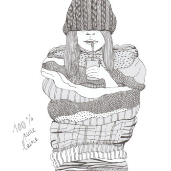 Dibujo titulada "100% pur laine" por Céline Mahe, Obra de arte original, Tinta