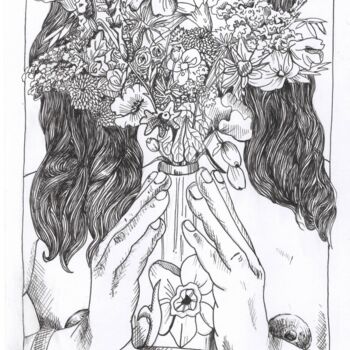 Dessin intitulée "Bouquet" par Céline Mahe, Œuvre d'art originale, Encre