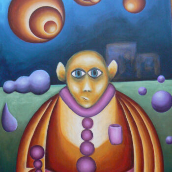 Peinture intitulée "L homme chauve sour…" par Celine Puech Bounoure (Bulle), Œuvre d'art originale, Acrylique Monté sur Châs…