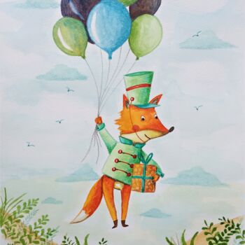 Peinture intitulée "Fox travel" par Céline Souhy, Œuvre d'art originale, Aquarelle