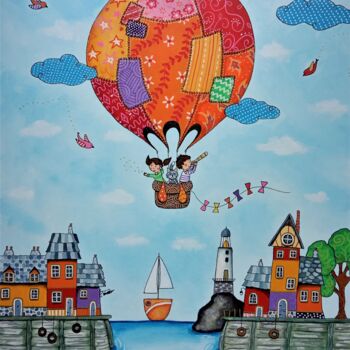 Peinture intitulée "Bretagne Ballon" par Céline Souhy, Œuvre d'art originale, Acrylique