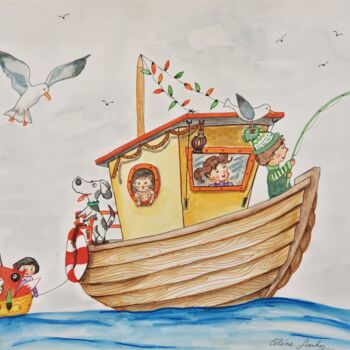Картина под названием "Tous à la pêche !" - Céline Souhy, Подлинное произведение искусства, Акрил