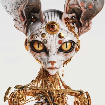 数字艺术 标题为“Meca Sphynx” 由Céline Vignal, 原创艺术品, AI生成的图像 安装在有机玻璃上