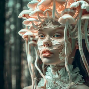 数字艺术 标题为“Nymphea Agaricus 2” 由Céline Vignal, 原创艺术品, AI生成的图像 安装在有机玻璃上