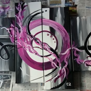 Peinture intitulée "Triptyque en rose e…" par C.Z'Art74, Œuvre d'art originale, Acrylique