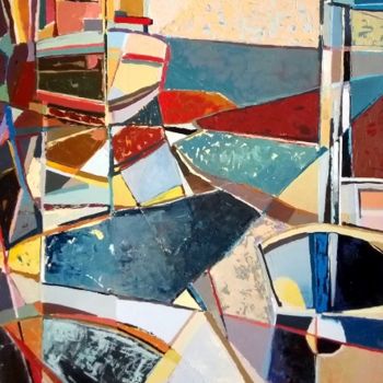 Картина под названием "Port aux couleurs f…" - Celine Dabot, Подлинное произведение искусства, Масло
