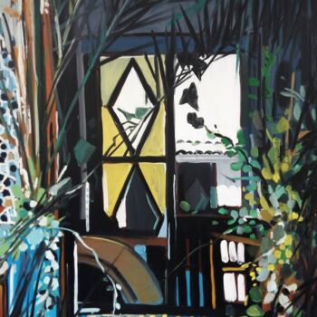 「Les vitraux jaunes」というタイトルの絵画 Celine Dabotによって, オリジナルのアートワーク, オイル