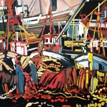 Malerei mit dem Titel "Les filets d'Essaou…" von Celine Dabot, Original-Kunstwerk, Öl
