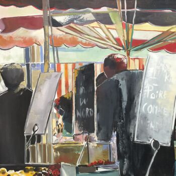 Peinture intitulée "Le marché" par Celine Dabot, Œuvre d'art originale, Huile Monté sur Châssis en bois