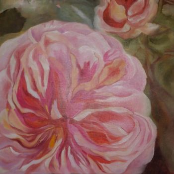 Painting titled "roses anglaises" by Celine Royer, Original Artwork, Oil