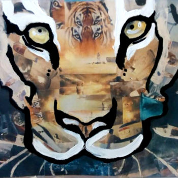 Collages titled "COLLAGE TIGRE" by Cecilia Llorca, Original Artwork, Collages Mounted on Wood Panel
