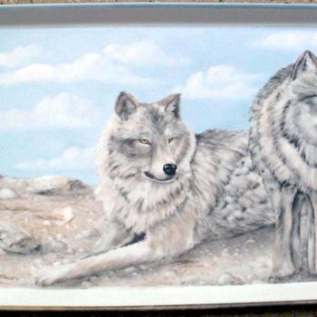 Painting titled "Loups gris" by Myriam Suter, Original Artwork