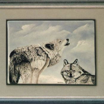 Painting titled "Loups des neiges" by Myriam Suter, Original Artwork