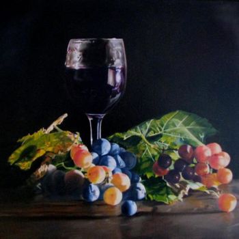 Painting titled "Still life with wine" by Norbert Cene Gál, Original Artwork, Oil
