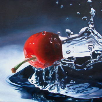 Schilderij getiteld "Cherry on water" door Norbert Cene Gál, Origineel Kunstwerk, Olie