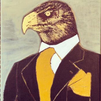 Pittura intitolato "Eagleman" da Nune Shakhparonyan, Opera d'arte originale, Olio Montato su Telaio per barella in legno
