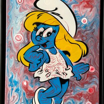Painting titled "Schtroumpfette" by Lyse Blanchard, Original Artwork, Spray paint Mounted on Wood Stretcher frame