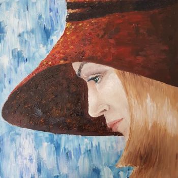 Картина под названием "Портрет в шляпе" - Регина Граубергер, Подлинное произведение искусства, Масло