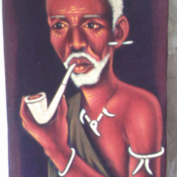 Peinture intitulée "le vieux sage" par Blackson Malengela, Œuvre d'art originale, Acrylique