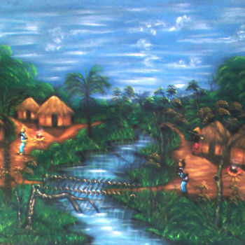 Painting titled "Village Sambwa" by Blackson Malengela, Original Artwork, Ink