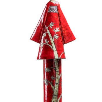 Sculpture titled "Geisha kimono rouge…" by Sandrine Sueres, Original Artwork, Ceramics