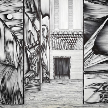 Рисунок под названием "The Last Corridor" - Cerde, Подлинное произведение искусства, Шариковая ручка