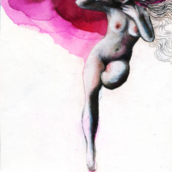 Рисунок под названием "The lady in red/3" - Maria Cristina Cerminara, Подлинное произведение искусства, Акварель Установлен…