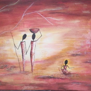 Painting titled "figurines-africaines" by Annick Cernesse, Original Artwork, Acrylic