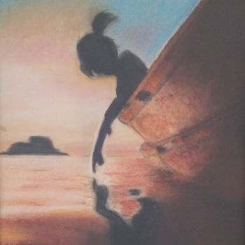Картина под названием "la fille et le refl…" - Annick Cernesse, Подлинное произведение искусства, Пастель