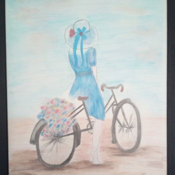 Peinture intitulée "le velo" par Annick Cernesse, Œuvre d'art originale, Aquarelle