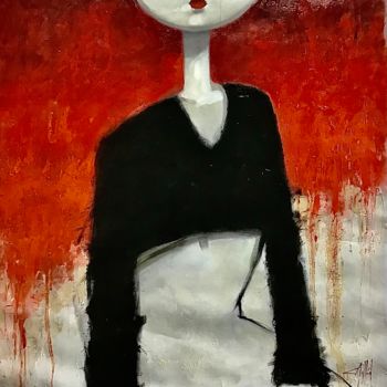 Painting titled "Torso oriental" by Cesar Ayllón, Original Artwork, Oil Mounted on Wood Stretcher frame