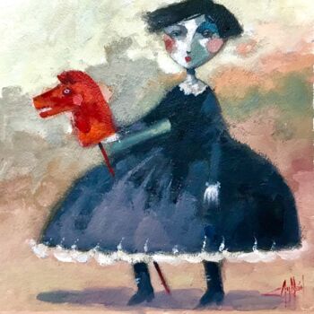 Pintura intitulada "Mi caballito rojo" por Cesar Ayllón, Obras de arte originais, Óleo