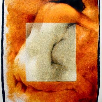 Pintura intitulada "Desnudo en naranja" por Cesar Ayllón, Obras de arte originais, Óleo