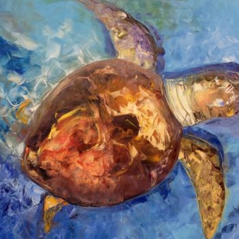 Pittura intitolato "sea turtle" da Cesare Maestrelli, Opera d'arte originale, Olio