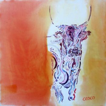 Peinture intitulée "Le Toro Corse" par Cesco, Œuvre d'art originale, Huile