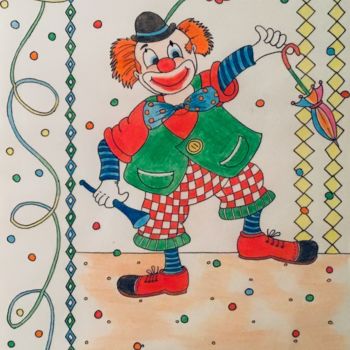 Drawing titled "Le clown" by Celestino Alertse, Original Artwork, Pencil