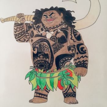 Dessin intitulée "Maui, Le Guerrier" par Celestino Alertse, Œuvre d'art originale, Crayon