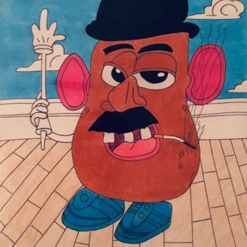 Desenho intitulada "La Patate Fumeuse" por Celestino Alertse, Obras de arte originais, Lápis