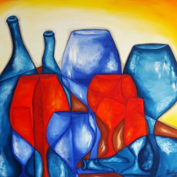 Painting titled "Vasos y botellas 2" by Céu Barros, Original Artwork