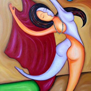 Painting titled "Lá Bailarina" by Céu Barros, Original Artwork, Oil