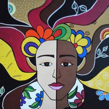 Schilderij getiteld "Mujer en colores" door Céu Barros, Origineel Kunstwerk