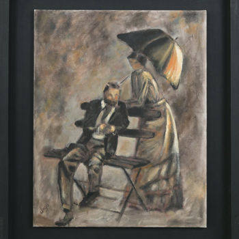 Pittura intitolato "DESCANSO EN EL PARQ…" da Carlos Ungo, Opera d'arte originale, Olio Montato su Pannello di legno